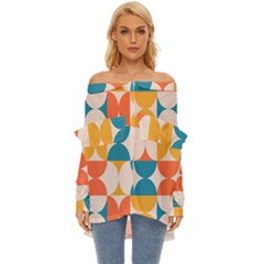 Geometric Pattern Off Shoulder Chiffon Pocket Shirt