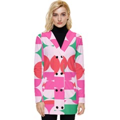 Geometric Pattern Button Up Hooded Coat 