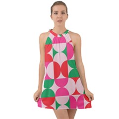 Geometric Pattern Halter Tie Back Chiffon Dress by Valentinaart