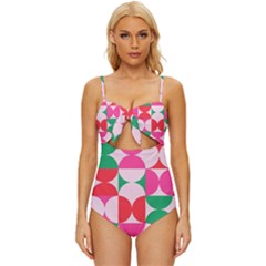 Geometric Pattern Knot Front One-piece Swimsuit