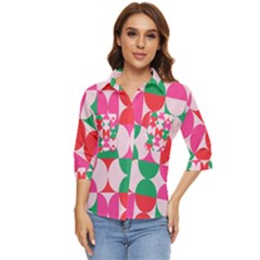 Geometric Pattern Women s Quarter Sleeve Pocket Shirt