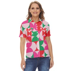 Geometric Pattern Women s Short Sleeve Double Pocket Shirt