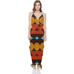 Geometric Pattern Sleeveless Tie Ankle Chiffon Jumpsuit