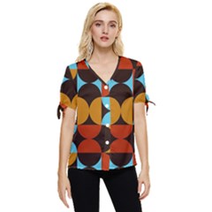 Geometric Pattern Bow Sleeve Button Up Top