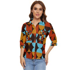 Geometric Pattern Women s Quarter Sleeve Pocket Shirt