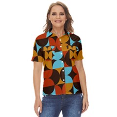 Geometric Pattern Women s Short Sleeve Double Pocket Shirt