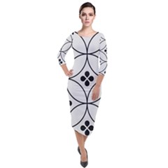 Black And White Pattern Quarter Sleeve Midi Velour Bodycon Dress by Valentinaart