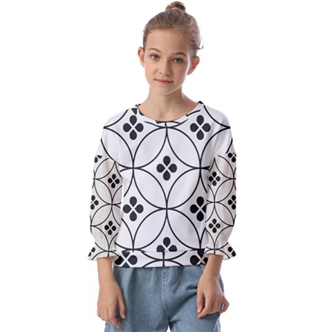 Black And White Pattern Kids  Cuff Sleeve Top by Valentinaart