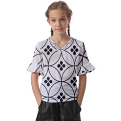 Black And White Pattern Kids  V-neck Horn Sleeve Blouse