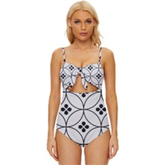 Black And White Pattern Knot Front One-piece Swimsuit