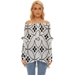 Black And White Pattern Off Shoulder Chiffon Pocket Shirt