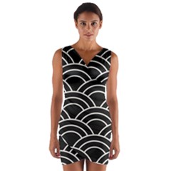 Black And White Pattern Wrap Front Bodycon Dress by Valentinaart