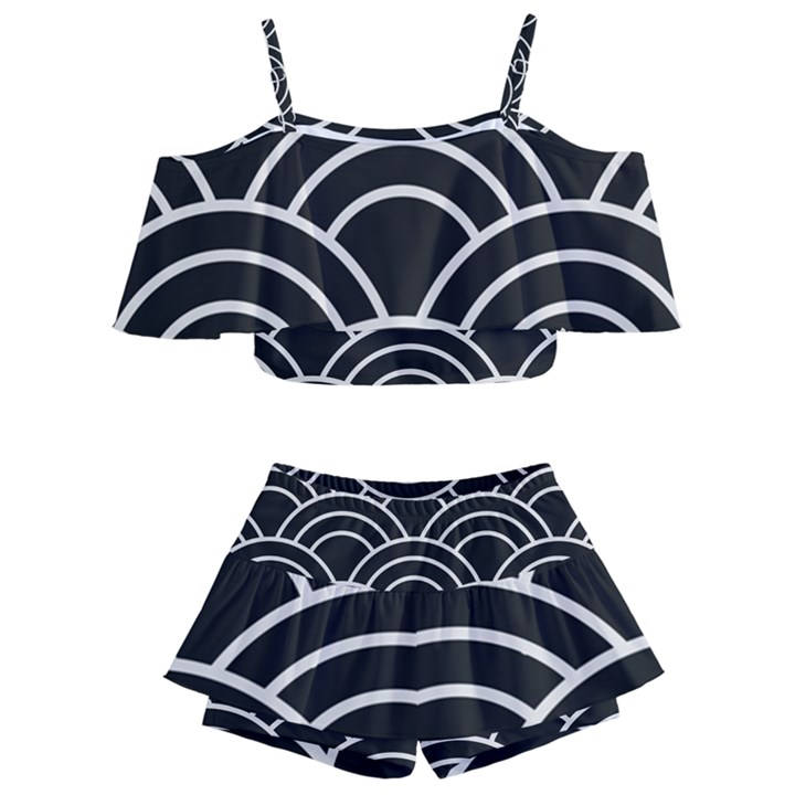 Black and white pattern Kids  Off Shoulder Skirt Bikini