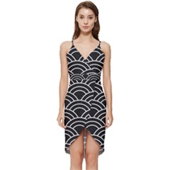 Black And White Pattern Wrap Frill Dress