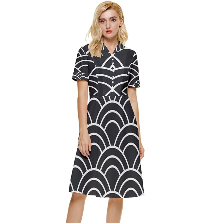 Black and white pattern Button Top Knee Length Dress