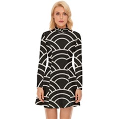 Black And White Pattern Long Sleeve Velour Longline Dress