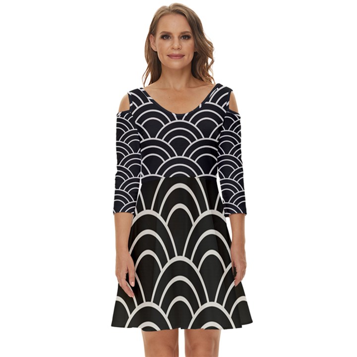 Black and white pattern Shoulder Cut Out Zip Up Dress