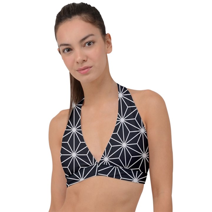 Black and white pattern Halter Plunge Bikini Top