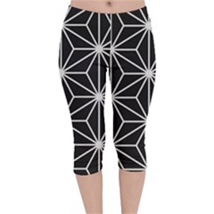 Black And White Pattern Velvet Capri Leggings  by Valentinaart