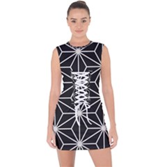 Black And White Pattern Lace Up Front Bodycon Dress