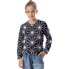 Black And White Pattern Kids  Long Sleeve Tee With Frill 