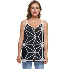 Black And White Pattern Casual Spaghetti Strap Chiffon Top