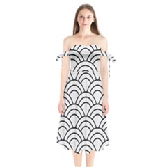 Black And White Pattern Shoulder Tie Bardot Midi Dress by Valentinaart