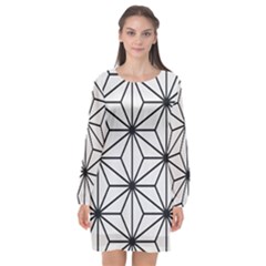 Black And White Pattern Long Sleeve Chiffon Shift Dress  by Valentinaart