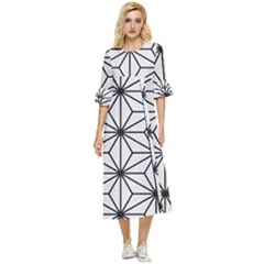 Black And White Pattern Double Cuff Midi Dress