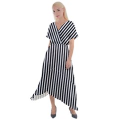 Simple Line Pattern Cross Front Sharkbite Hem Maxi Dress by Valentinaart