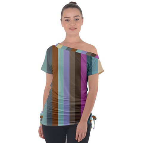 Simple Line Pattern Off Shoulder Tie-up Tee by Valentinaart