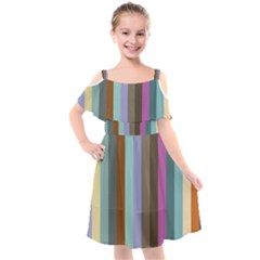 Simple Line Pattern Kids  Cut Out Shoulders Chiffon Dress