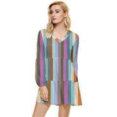 Simple Line Pattern Tiered Long Sleeve Mini Dress