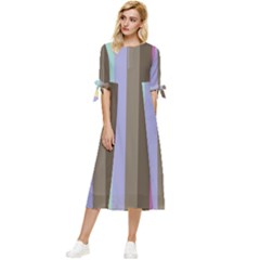 Simple Line Pattern Bow Sleeve Chiffon Midi Dress