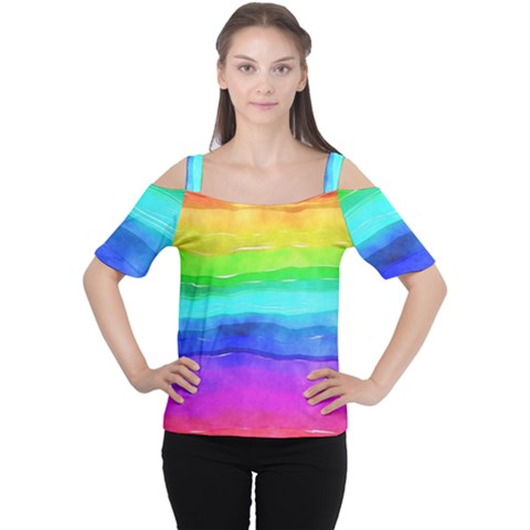 Watercolor Rainbow Cutout Shoulder Tee by Valentinaart