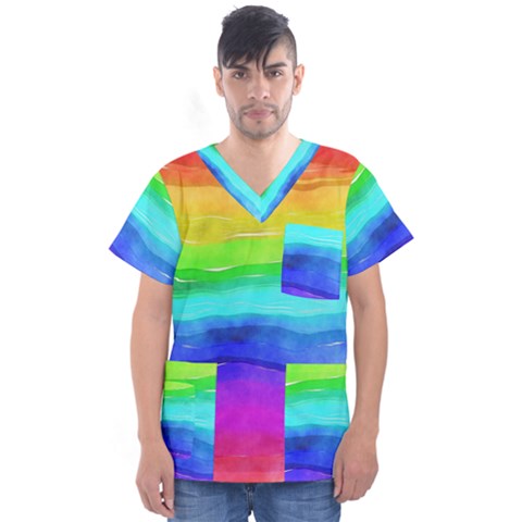 Watercolor Rainbow Men s V-neck Scrub Top by Valentinaart