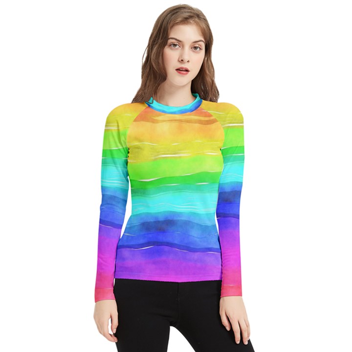 Watercolor rainbow Women s Long Sleeve Rash Guard