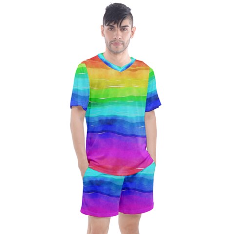 Watercolor Rainbow Men s Mesh Tee And Shorts Set by Valentinaart