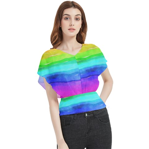 Watercolor Rainbow Butterfly Chiffon Blouse by Valentinaart