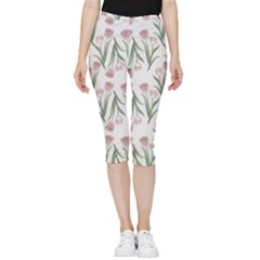 Floral Pattern Inside Out Lightweight Velour Capri Leggings  by Valentinaart