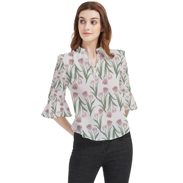 Floral pattern Loose Horn Sleeve Chiffon Blouse