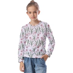 Floral Pattern Kids  Long Sleeve Tee With Frill 