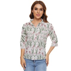 Floral Pattern Women s Quarter Sleeve Pocket Shirt