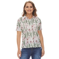 Floral Pattern Women s Short Sleeve Double Pocket Shirt