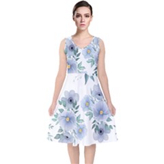 Floral Pattern V-neck Midi Sleeveless Dress  by Valentinaart