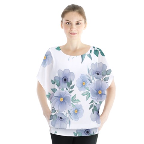 Floral Pattern Batwing Chiffon Blouse by Valentinaart