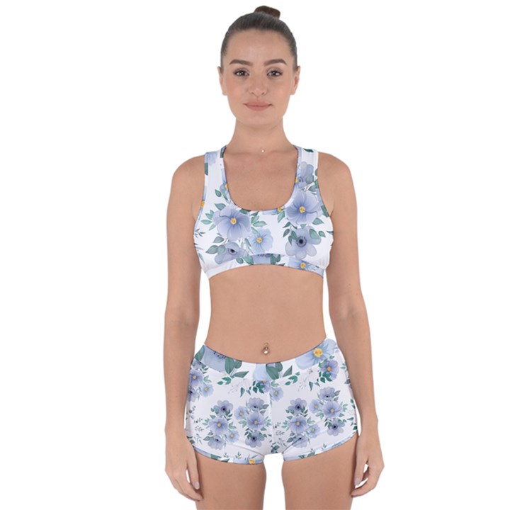 Floral pattern Racerback Boyleg Bikini Set