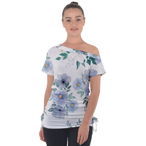 Floral Pattern Off Shoulder Tie-up Tee by Valentinaart