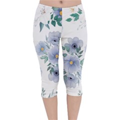 Floral Pattern Velvet Capri Leggings  by Valentinaart