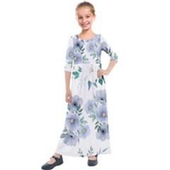 Floral Pattern Kids  Quarter Sleeve Maxi Dress by Valentinaart